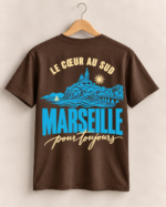 T-shirt marron imprimé Marseille, vue de dos-3 T-shirt Unisexe Marseille pour Toujours – Le Cœur au Sud