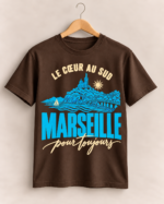 T-shirt marron, motif de Marseille-4 T-shirt Unisexe Marseille pour Toujours – Le Cœur au Sud