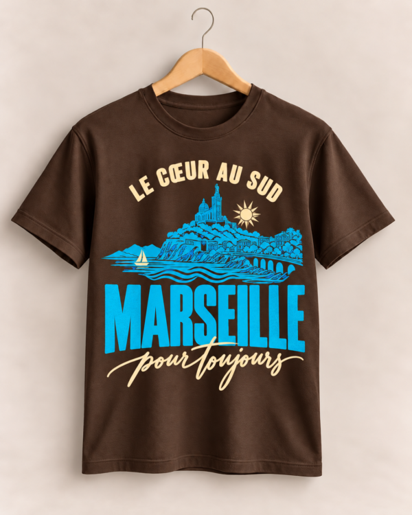 T-shirt marron, motif de Marseille-4 T-shirt Unisexe Marseille pour Toujours – Le Cœur au Sud