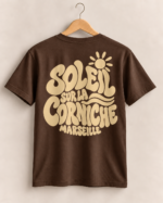 T-shirt marron, soleil rétro de Marseille-2 T-shirt Unisexe Soleil sur la Corniche – Marseille